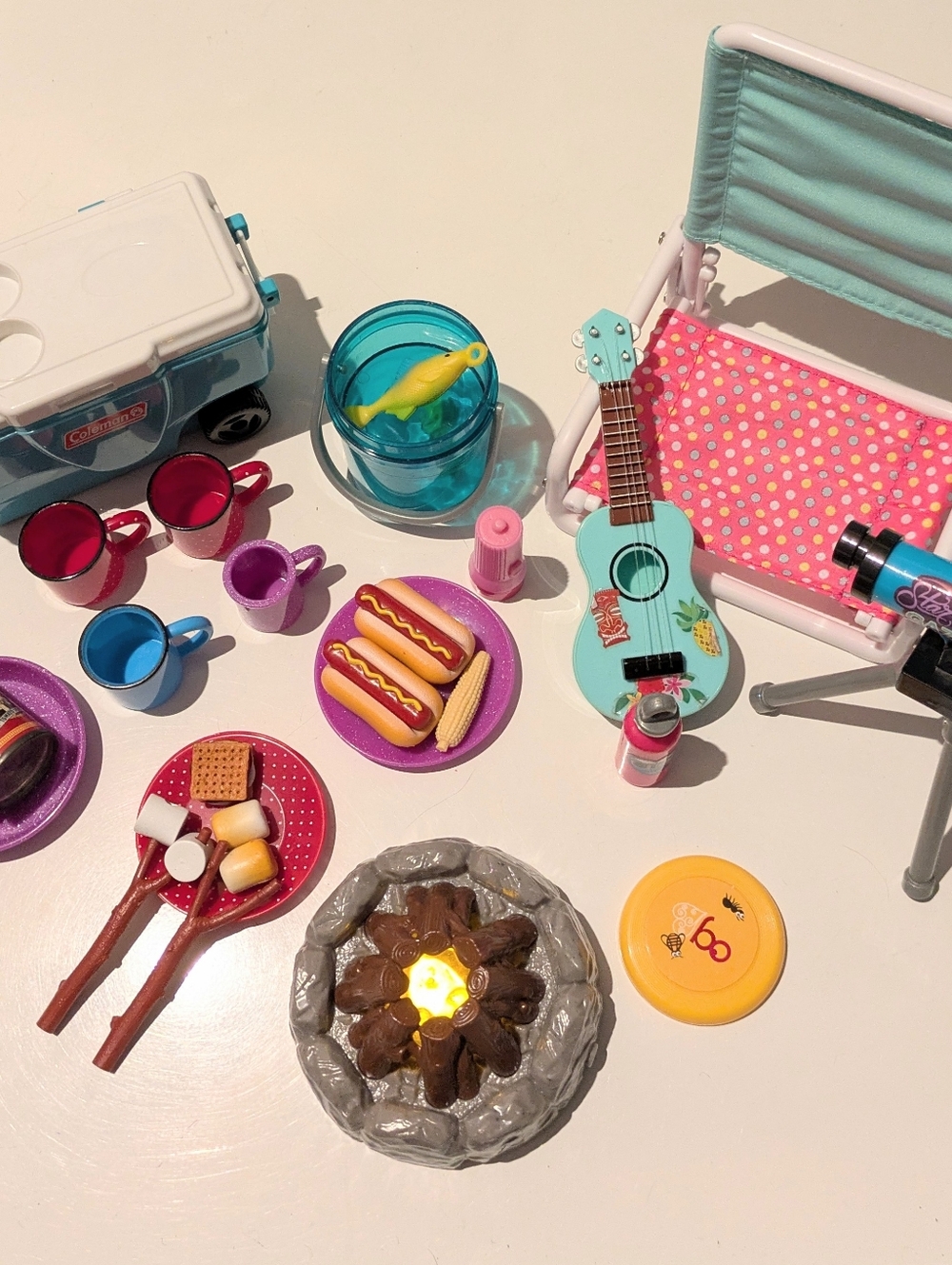 American Girl Teal Guitar and Pink Polka Dot Camp Chair Playset